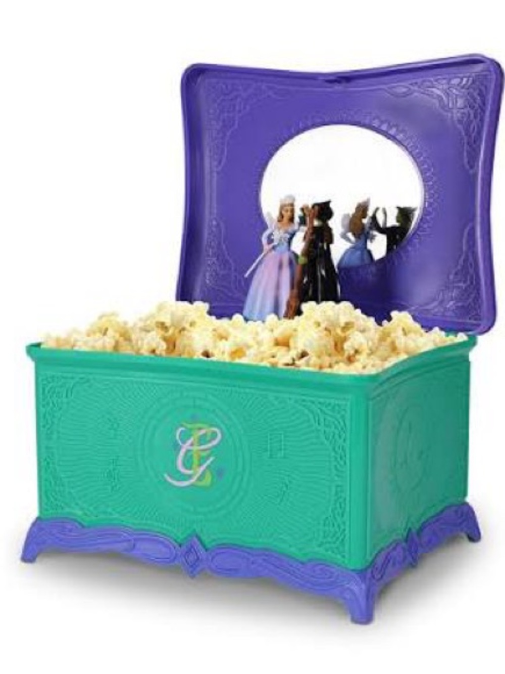 WICKED FOR GOOD! MUSIC BOX POPCORN PLUS 4 WICKED PLUSH DOLLS!